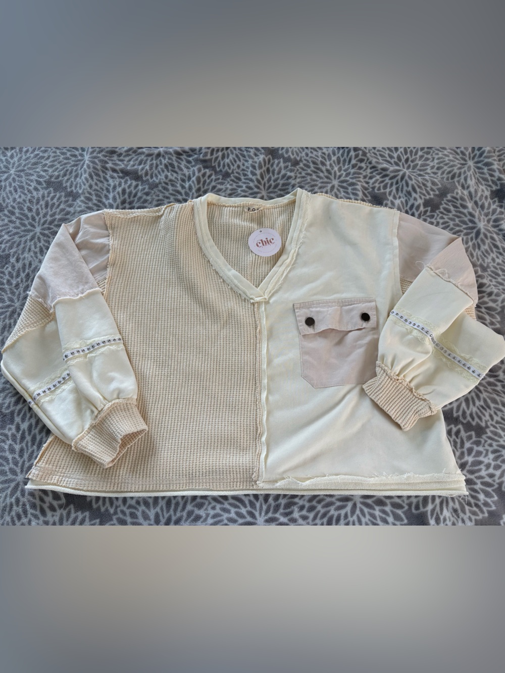 Chic by ally b POL Cream and Beige Mixed-Media Women’s Top